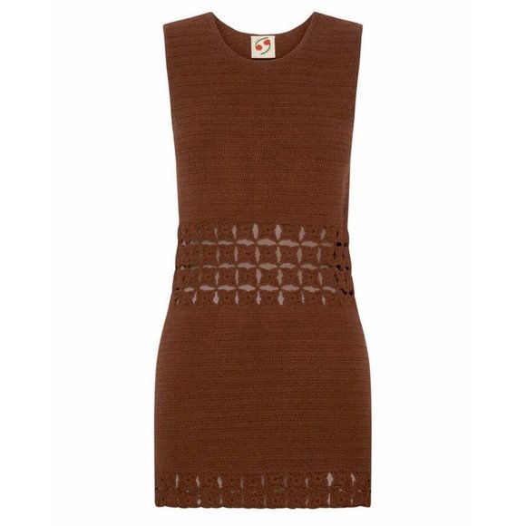 Highrack Studios Dresses & Skirts - Highrack Studios Bonnie Chocolate Brown Crochet Sleeveless Scoop Mini Dress 6